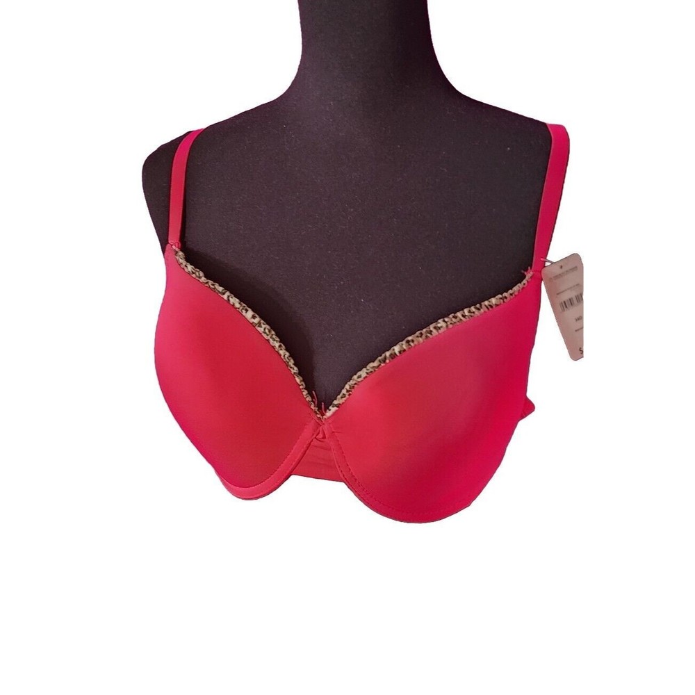 Valentine's Fuchsia Pink Leopard  Trim Moderate  Push-Up Underwire Bra Size 38D